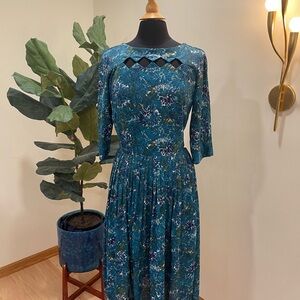 Handmade Vintage Pleated Floral Swing Dress